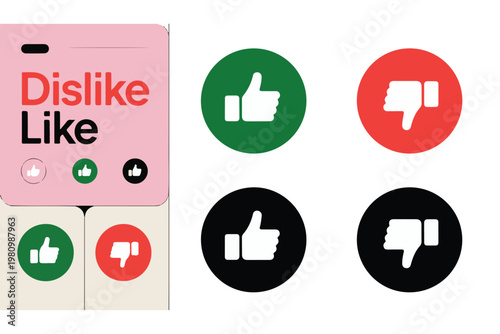 Social media like and dislike elements with icons and text labels, positive negative rating interface.