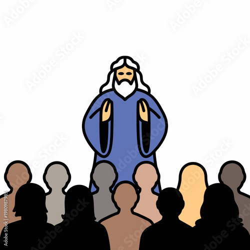 Jesus Preaching to Crowd Cartoon Style