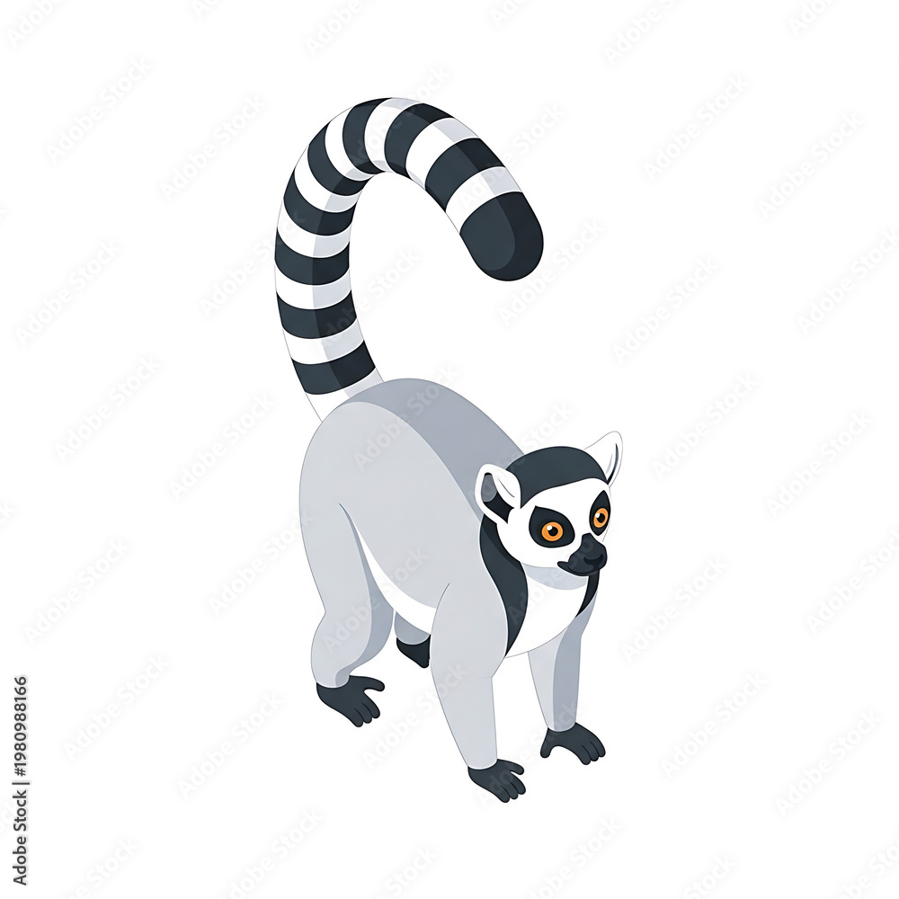 Fototapeta premium 3D isometric vector illustration of a lemur with long striped tail isolated on transparent background