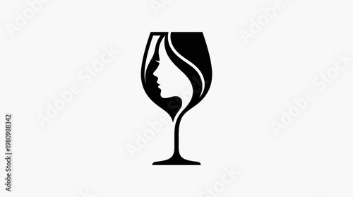 Black and white abstract logo of a woman's profile inside a wine glass