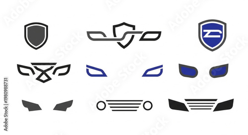Collection of Car Emblem and Headlight Icons.
