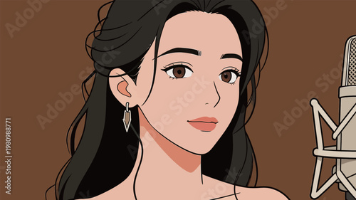 Illustration of a Woman in Front of a Microphone