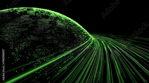 Obraz na płótnie Futuristic green digital sphere with data streams