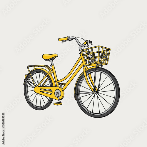 Stylish Yellow Bicycle with a Front Basket for Commuters and Leisure Rides