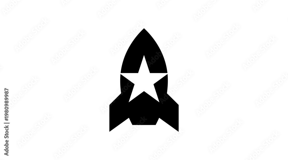 Fototapeta premium Black Rocket Ship with Star Icon - Space Travel and Technology Glyph