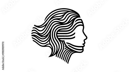 Abstract Black and White Line Art Profile of a Woman's Head
