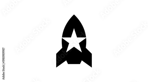 Black Rocket Ship with Star Icon - Space Travel and Technology Glyph