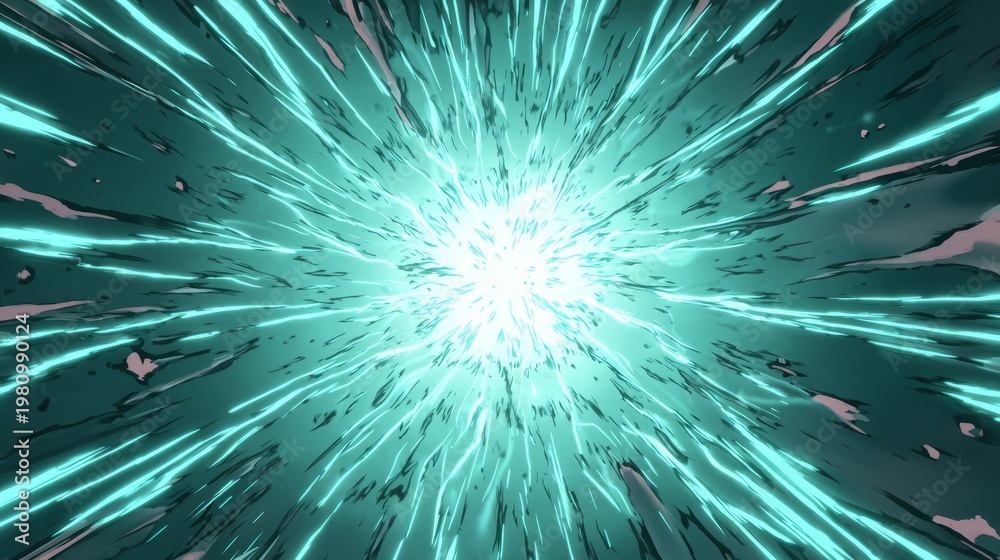 Fototapeta premium Explosive burst of electric energy in teal tones