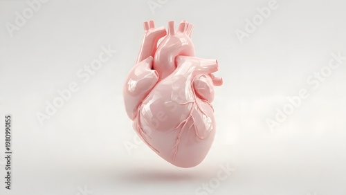 Minimalist 3D human heart, smooth rounded geometry, soft plastic-like material, simplified anatomy, gentle rhythmic beating motion