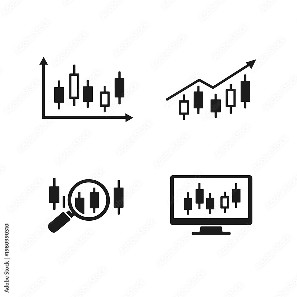 Fototapeta premium A set of four different candlestick chart icons