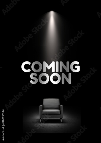 Fotografía Coming Soon: Anticipation builds as a single, inviting chair sits under a dramatic spotlight against a dark backdrop, hinting at a new presentation