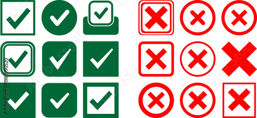Green checkmark and red cross icons on white background for approval and rejection