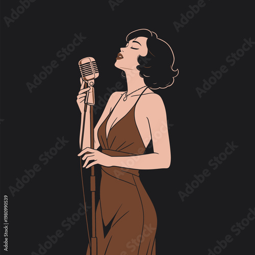 Vintage Style Female Singer with Microphone