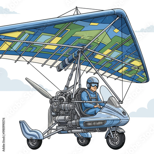 Innovative Solar Powered Flying Car with Solar Panel Wings and Pilot Inside
