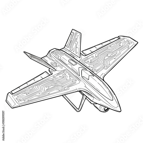 Futuristic Military Jet Aircraft Illustration with Advanced Design