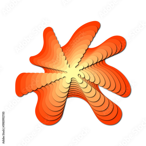 Abstract orange paper cut fluid shape with layered gradient, Modern organic liquid splash in papercraft style, Vibrant layered paper cut background with fiery orange tones, Creative geometric wavy ele