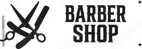 barber shop sign with scissors and poles vector illustration