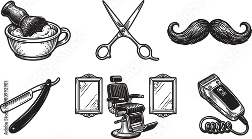 barber shop tools vector illustration, flat design