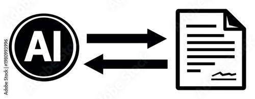 Artificial intelligence icon interacting with a digital document, representing AI-powered content generation, data processing, and analysis
