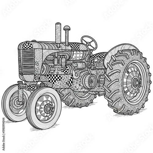 Vintage Tractor Illustration for Agriculture and Farming Use