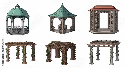 Gazebo of pergola vector cartoon set icon. Isolated cartoon set icon garden bower. Vector illustration gazebo of pergola on white background.