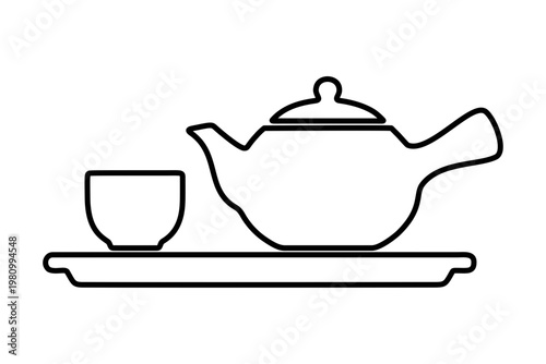 シンプルな急須と湯呑のラインアイコン