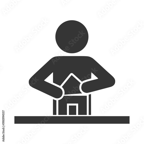 積み木の家を作る人物のシルエットアイコン