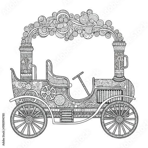 Vintage Car Illustration with Decorative Elements for Retro themed Design