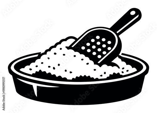 Cat litter box with a scoop, symbolizing pet hygiene, waste management, and the daily care routine for domestic felines