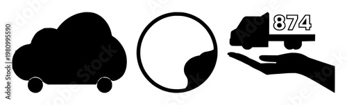 Net zero emission certificate icon set with solid black outline on white background featuring certificate symbol, zero emissions, environmental theme with minimalist design and vector graphics