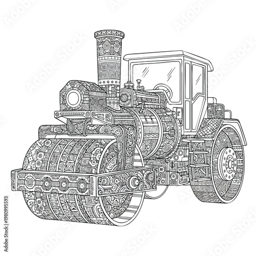 Stylized Line Drawing of Heavy Duty Land Machinery for Construction and Agriculture