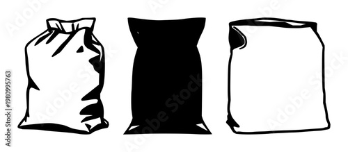 Thermal insulation delivery bag set with flat black silhouette design featuring insulated goods, shipping, packaging with scalable vector and icon graphic