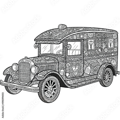 Vintage Delivery Van in Classic Style for Transportation and Retro Advertising