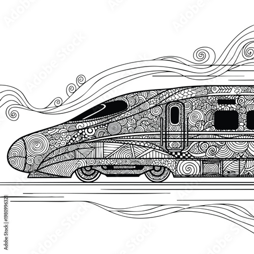 Elegant Modern High Speed Train with Artistic Line Art Design