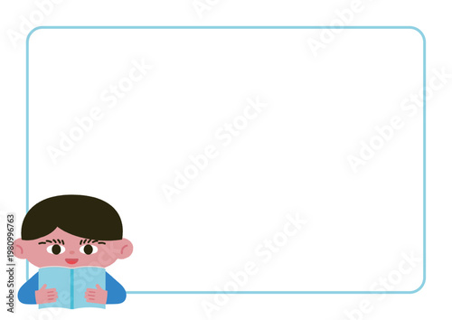 ノートを持つ少年とフレームのベクターイラスト素材