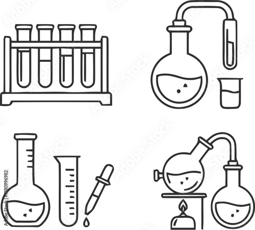 A collection of laboratory equipment for chemistry experiments 