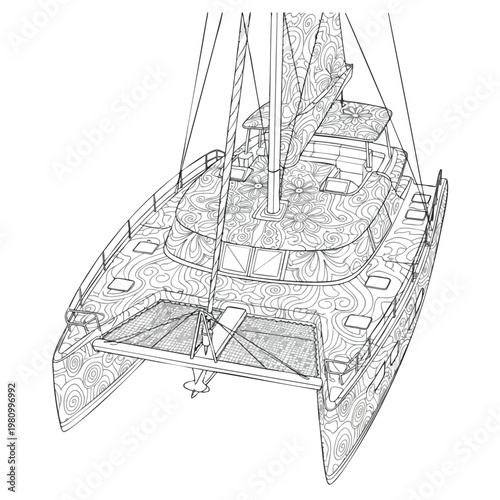 Detailed Line Drawing of a Modern Sailing Yacht for Creative and Advertising Use