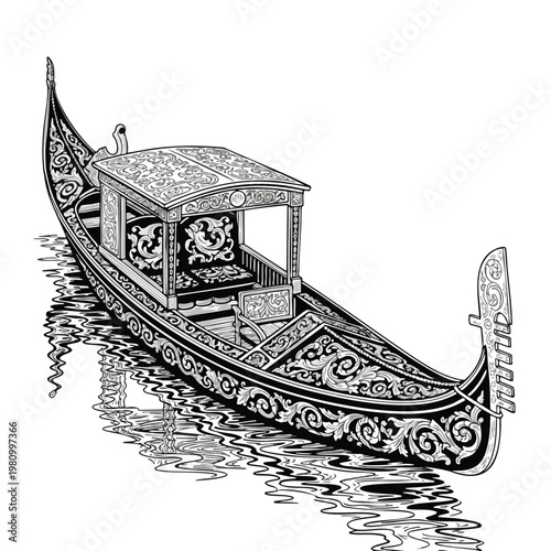 Elegant Traditional Gondola Boat Floating on Water with Ornate Design