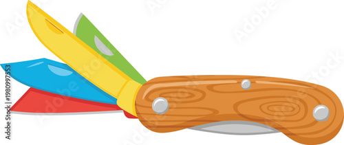 Colorful Multi-Blade Folding Knife with Wooden Handle for Outdoor and Survival Use