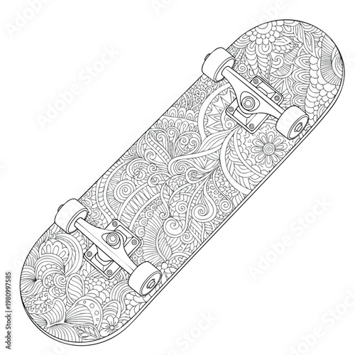 Detailed Line Drawing of a Skateboard for Creative and Artistic Use