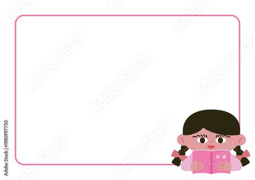 音楽の教科書を持つ少女とフレームのベクターイラスト素材