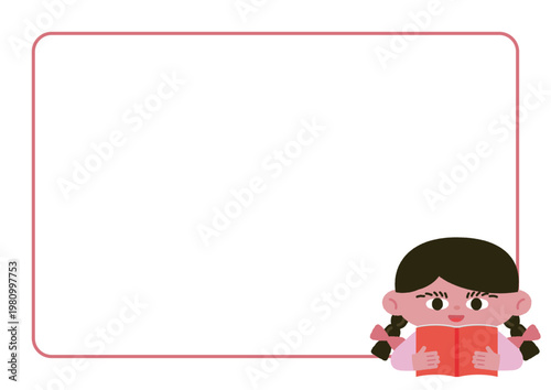 ノートを持つ少女とフレームのベクターイラスト素材