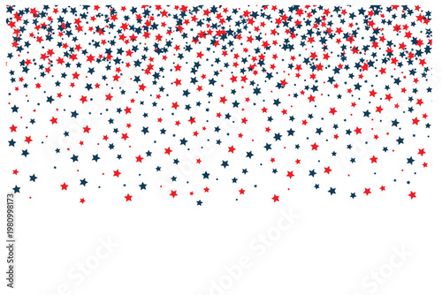 Abstract falling star confetti background with red and blue elements on transparent base for patriotic holiday celebration design vector