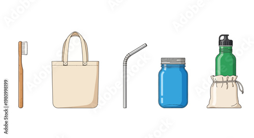 Vector illustration of a blank paper shopping bag and box packaging set featuring icons for medical instruments, hairdresser tools, and hardware equipment isolated on a white background for retail des