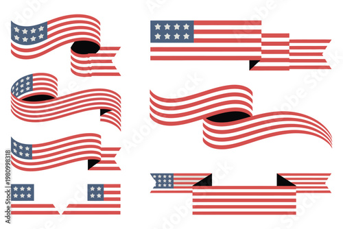 American flag waving ribbon banners set for fourth of july independence day and patriotic celebrations vector illustration