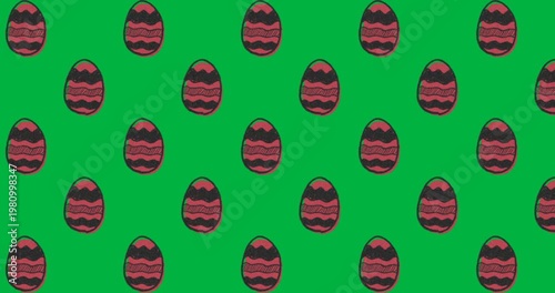 Advancing frames shifting decorated egg motifs on plain canvas, moving guide lines and edge markers