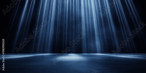 Abstract rays of light cascade downwards, illuminating a dark, mysterious space. The captivating interplay of shadows and illumination. 