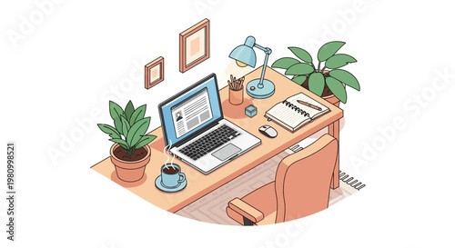 An isometric 3d illustration featuring a modern beach estate and urban city architecture with business technology icons like a laptop and office building in a vector design concept