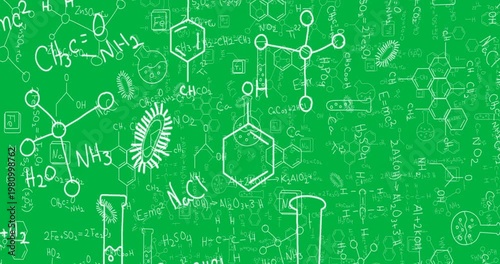 Animation of white structural formulae of chemical compounds on black