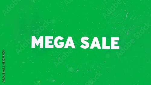 Animation of mega sale text in colorful letters filling to white on white background